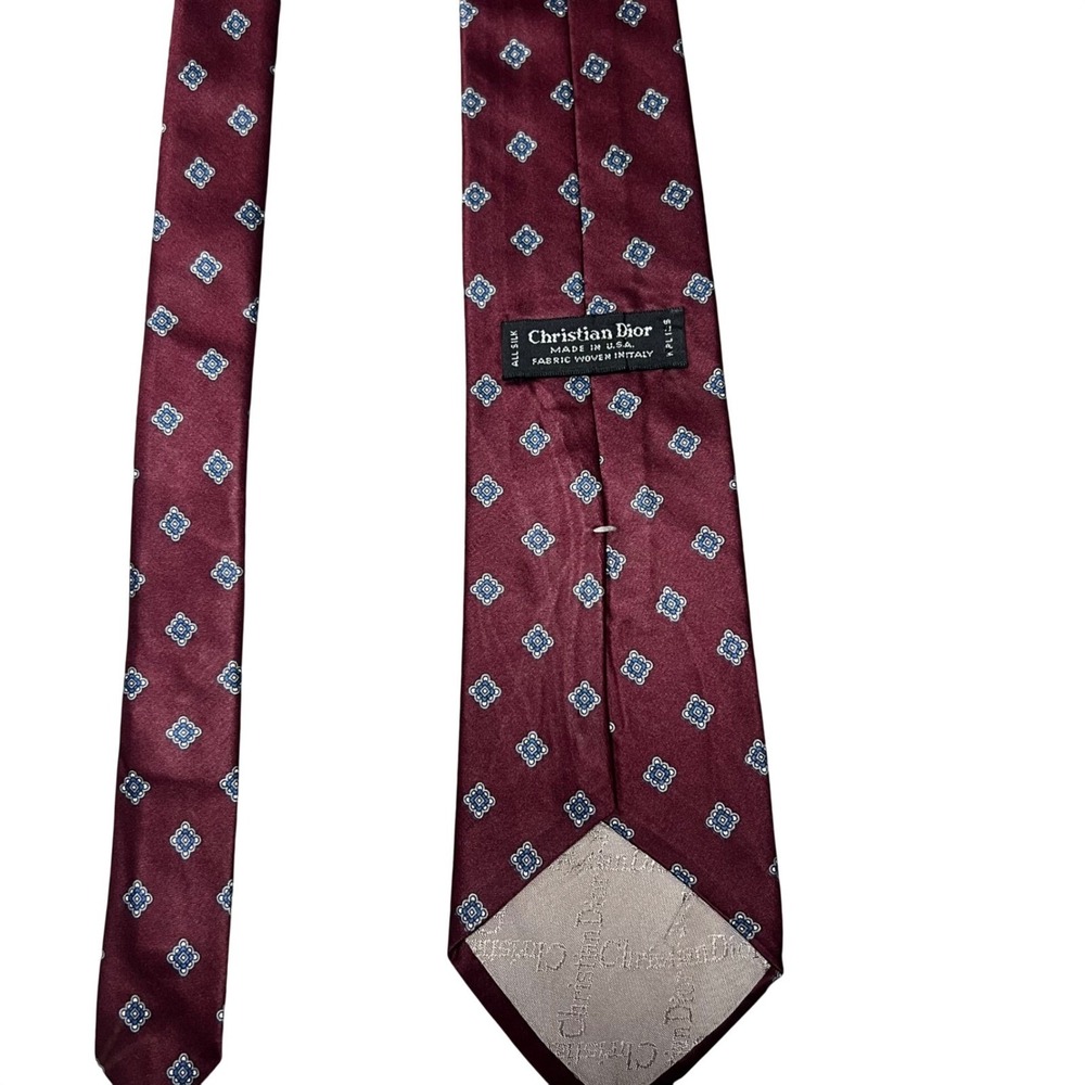 Christian Dior Silk Burgundy Tie Medallion Geometric Made in USA Italian Fabric